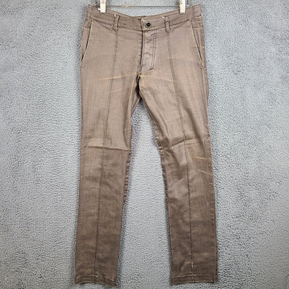 Rufskin Mens Brown Bronze Metallic Sheen Slim Fit Button Fly Jeans Size 28 29x30